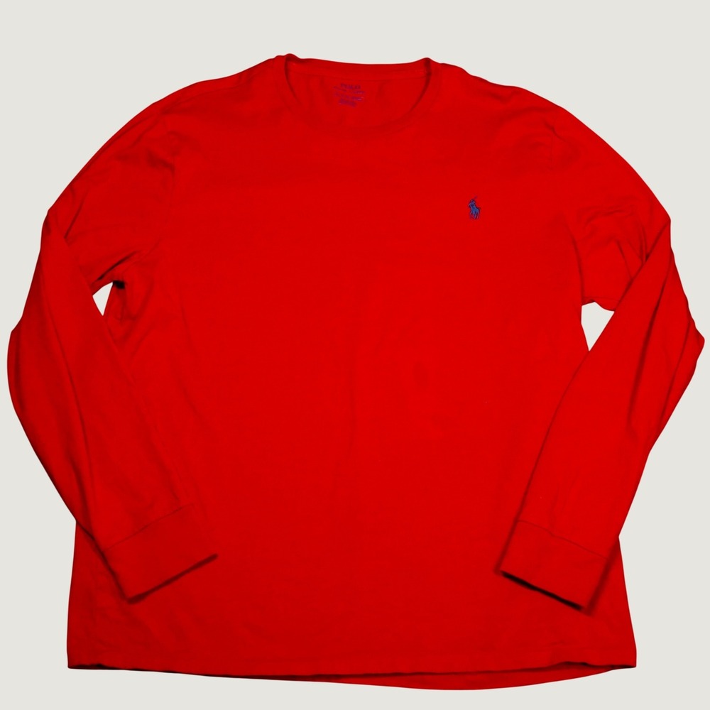 Polo‎ Ralph Lauren Long Sleeve T-Shirt Mens XL Red Cotton Blue Pony Logo Classic